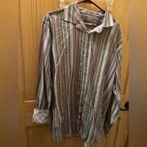 Thomas Dean Striped Men's button up long sleeve Shirt w/ flip cuffs size XXL
